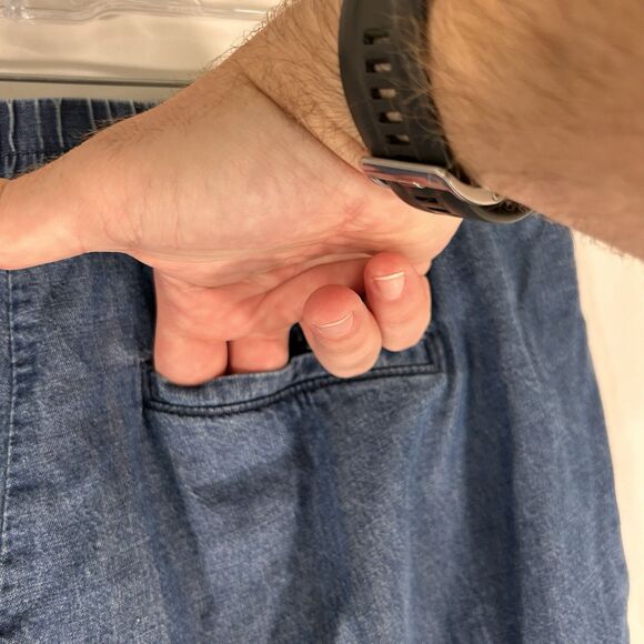 J Jill Denim Pants Women's 12 Medium Wash Blue Button Zip Mid Rise Linen Tencel - Picture 8 of 12